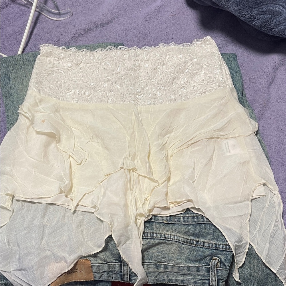 Lace Waist Ivory Chiffon Sleep Unbalanced Ruffle Lace Wrap Skirt